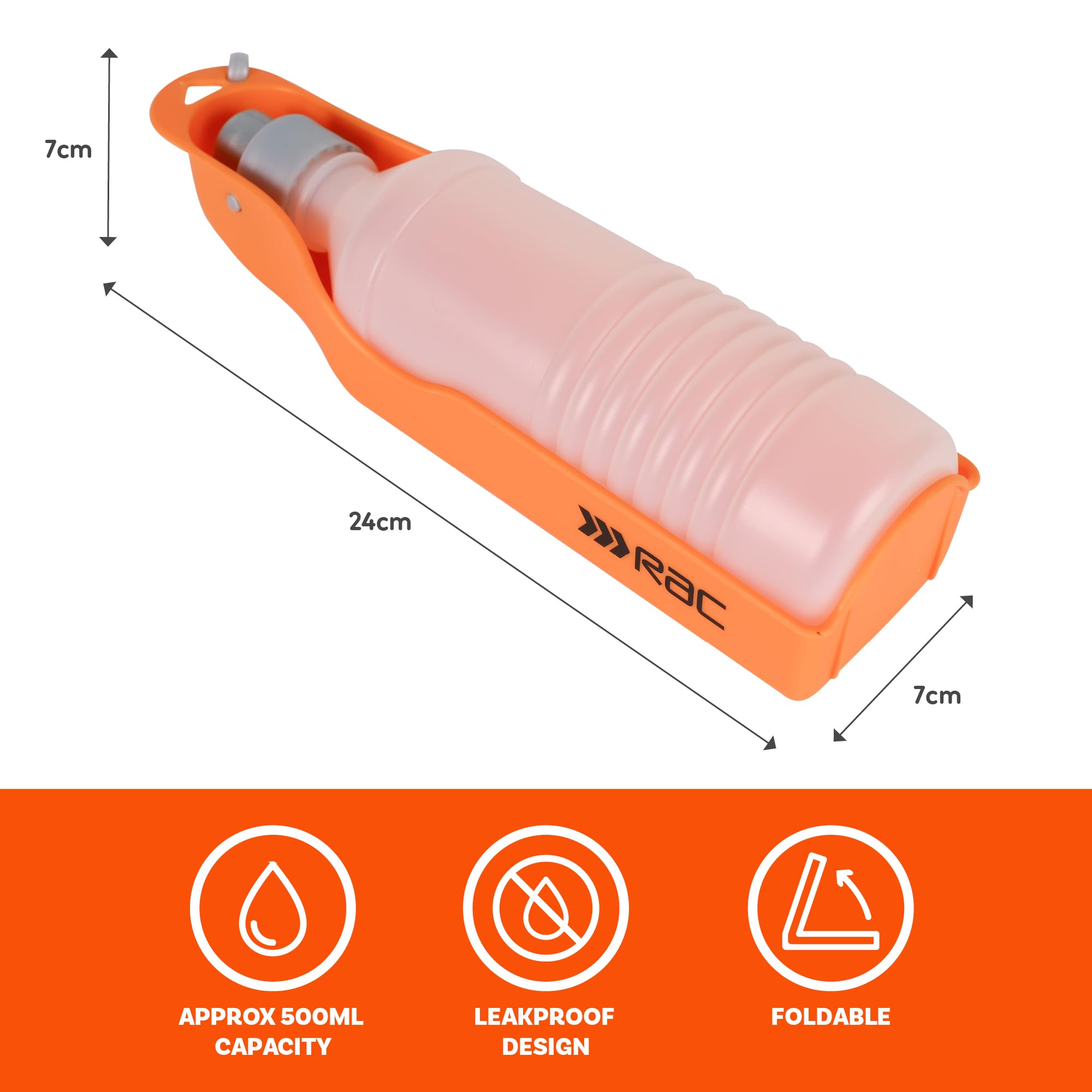 Pet Brands Rac Travel Water Bottle - Lightweight & Easy to Use | Orange Plastic | 26 x 7 x 7cm 7