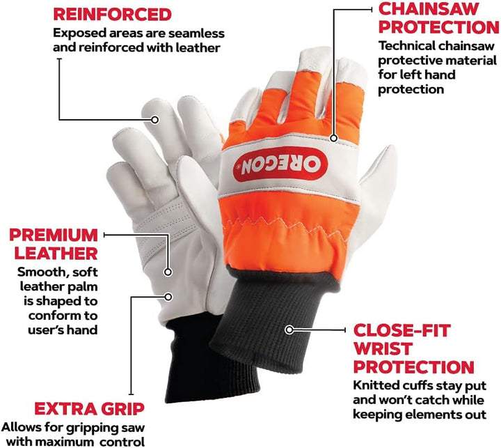 Oregon - Left-Hand Protection Leather Gloves Chainsaw Safety Gloves (91305L)