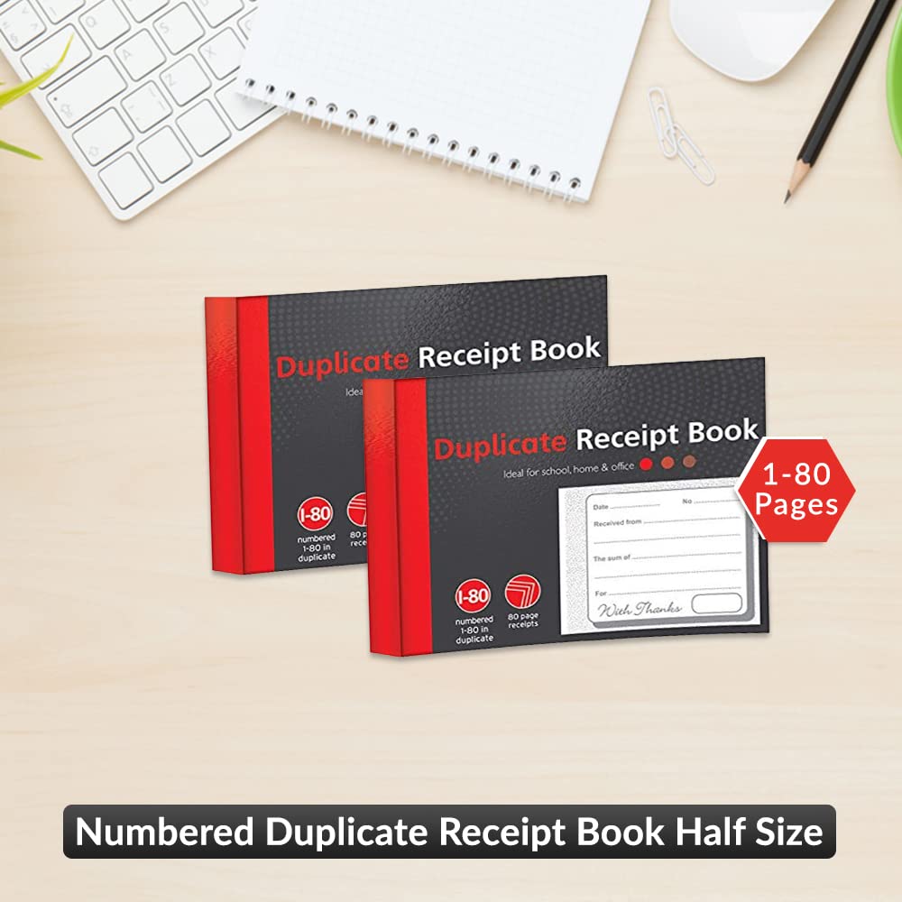 1ABOVE Duplicate Receipt Book - 80 Numbered Pages | Half Size (5"x4") | Duplicate Copy Record Keeping 2