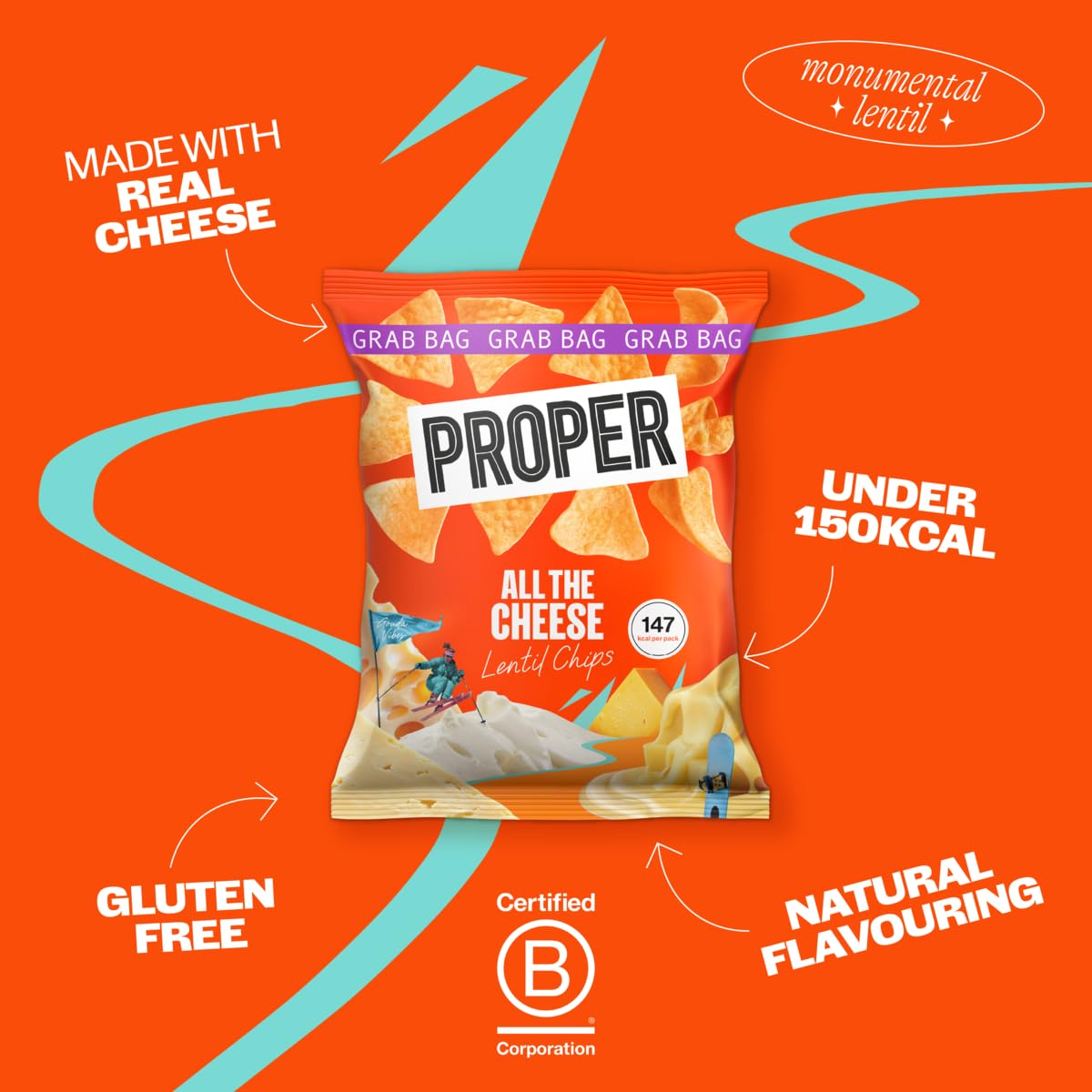 PROPER All the Cheese Lentil Chips - Gluten-Free, 4 Cheese Flavour | 30 x 31g 2