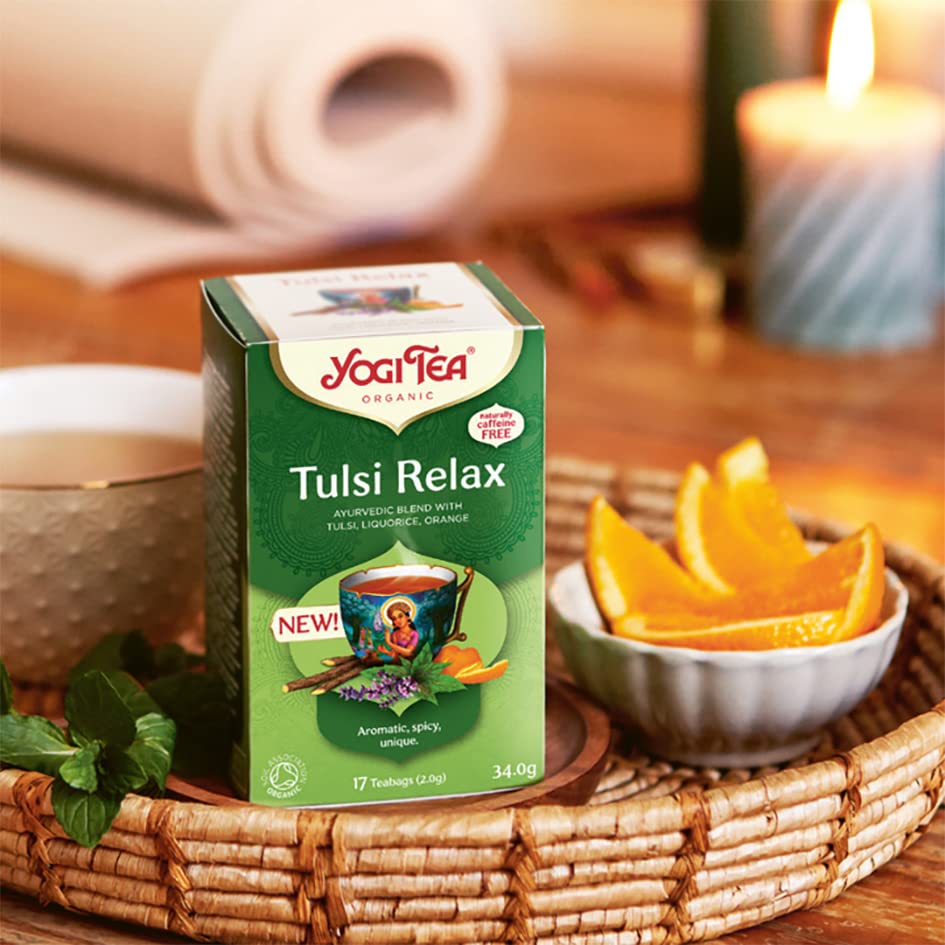 YOGI TEA Tulsi Relax Organic Herbal Tea, Naturally Caffeine Free, 6 Pack Tea Bags