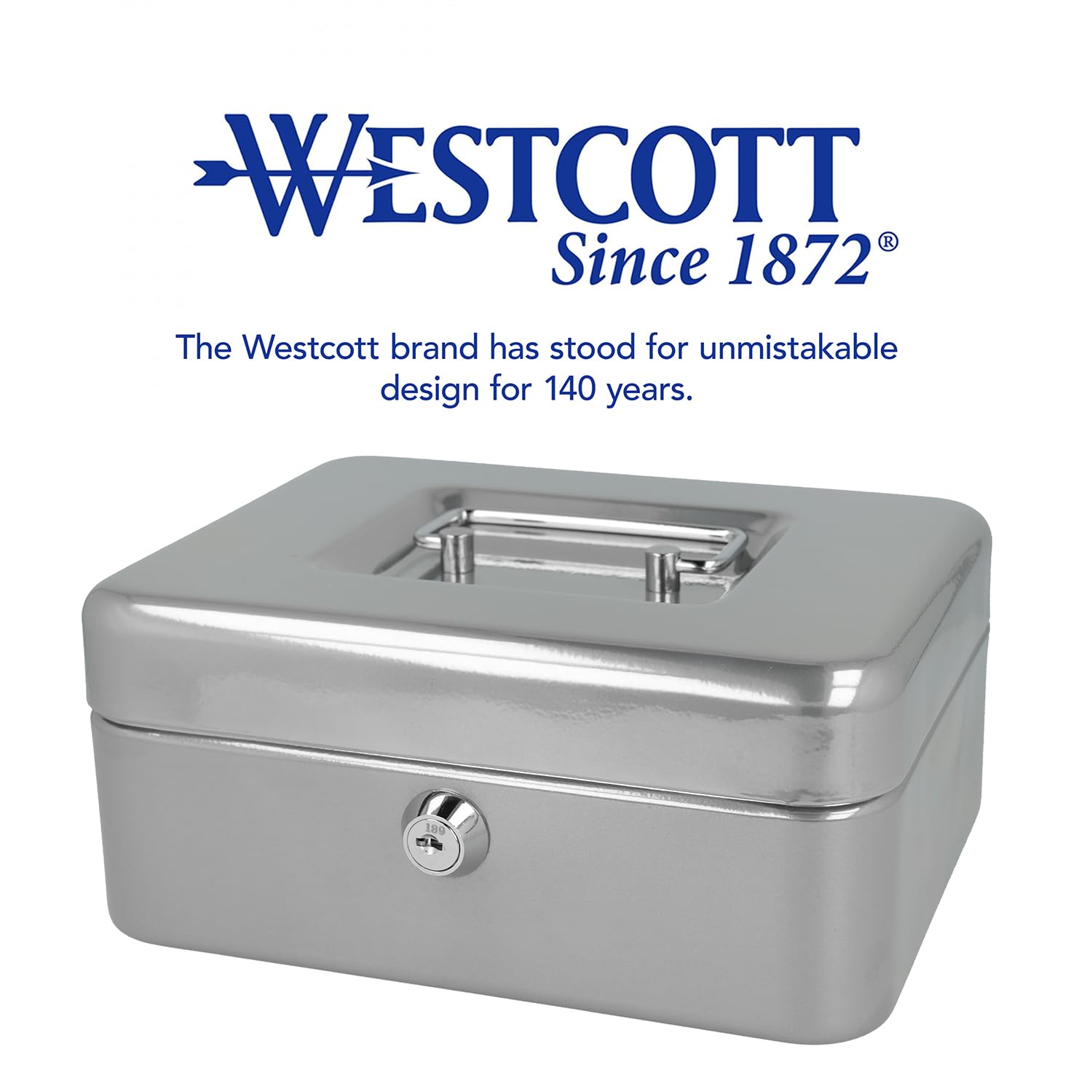 Westcott Lockable Cash Box - Robust Sheet Steel Security | Silver | 20 x 16 x 9 cm 7