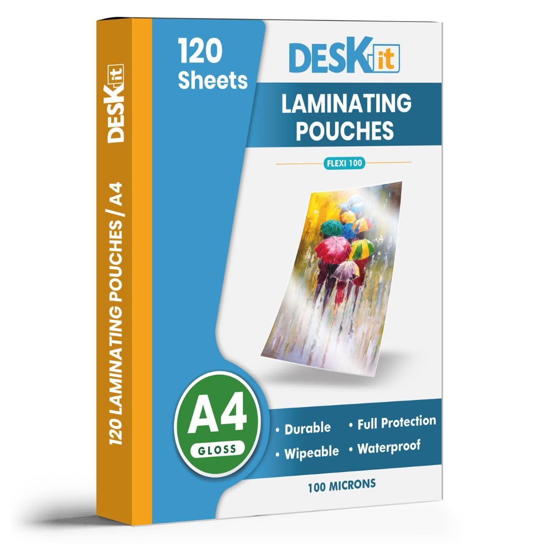 deskit Laminating Pouches A4 Glossy 100 Microns 120 Sheets Clear Protection