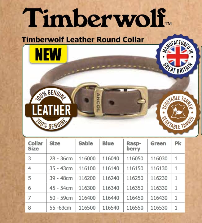 Ancol Timberwolf Round Leather Dog Collar - Sable | Size 5 (39-48cm) 3