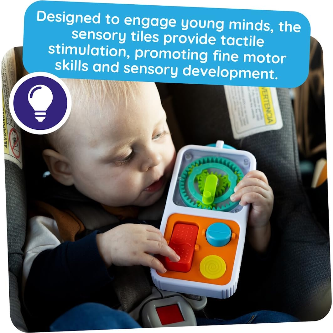 Fat Brain Toys PlayTab On The Go - Sensory Activity Case with Tiles, Stroller Clip, Fine Motor Skills Development for Toddlers 6