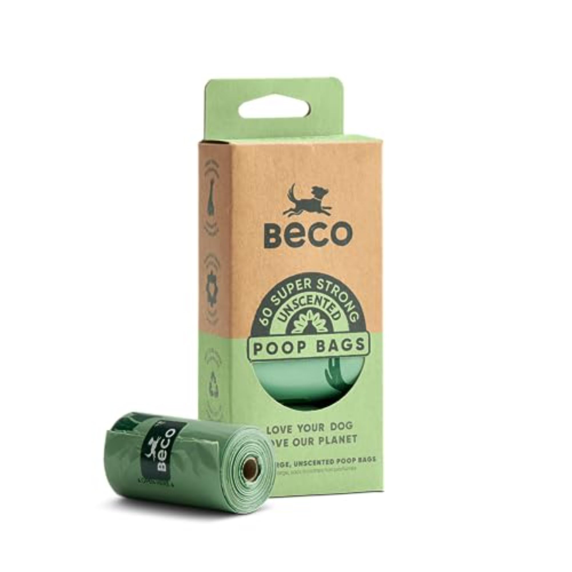 Beco Strong & Large Poop Bags - 60 Unscented Bags (4 Rolls) | 100% Leakproof | Recycled Plastic 1