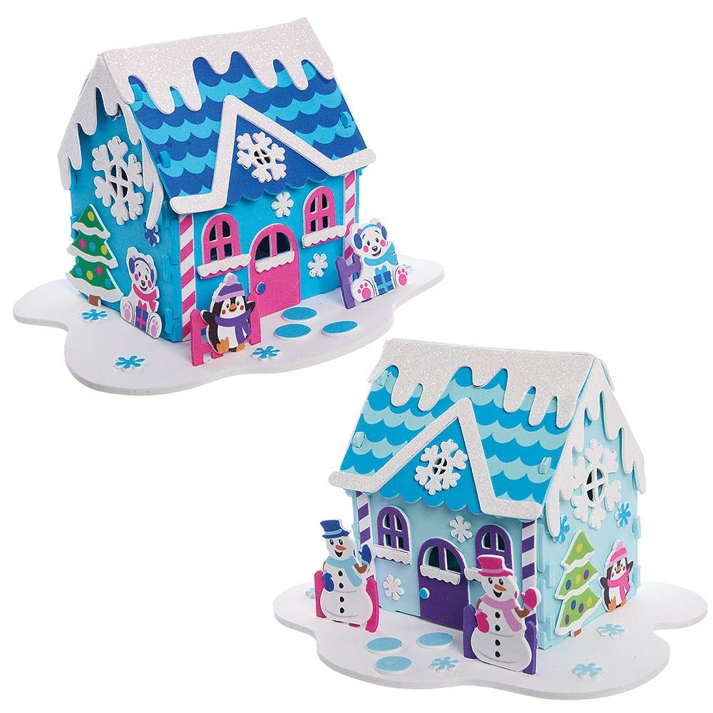 Baker Ross FX292 Snowman House Craft Kit - Pack of 2, 3D Foam Christmas Decoration for Kids 8