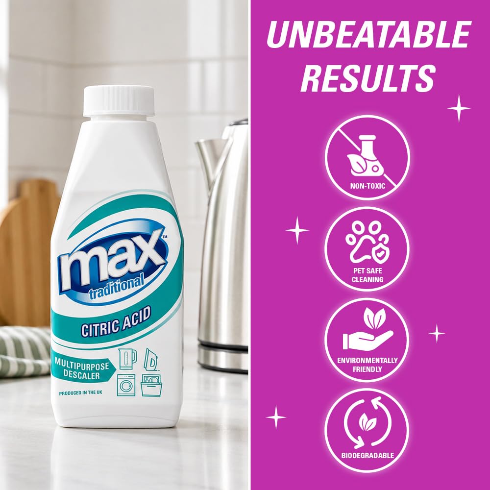 Max Traditional Citric Acid Descaler - Pack of 2 x 450g | Natural Limescale Remover 2
