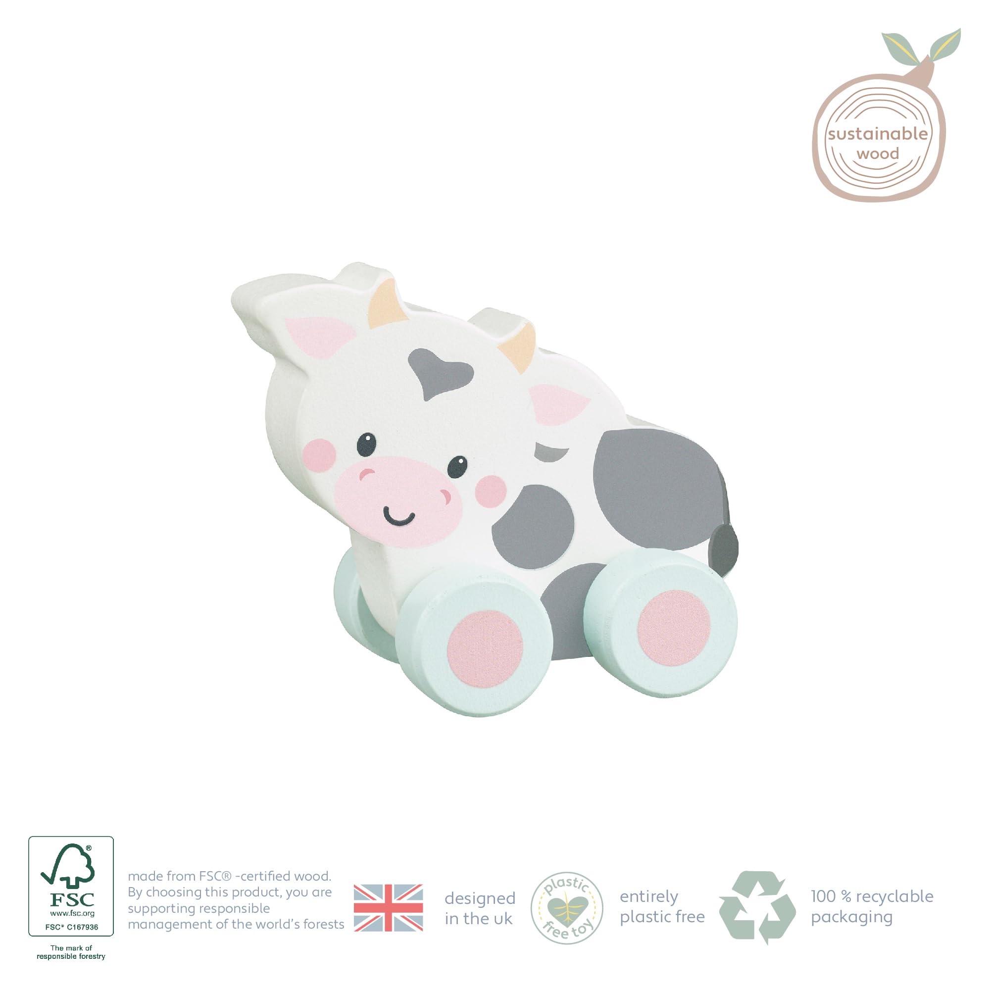 Orange Tree Toys OTT07603 Wooden Cow Push Toy - Educational Vehicle for 12 Months+ 11