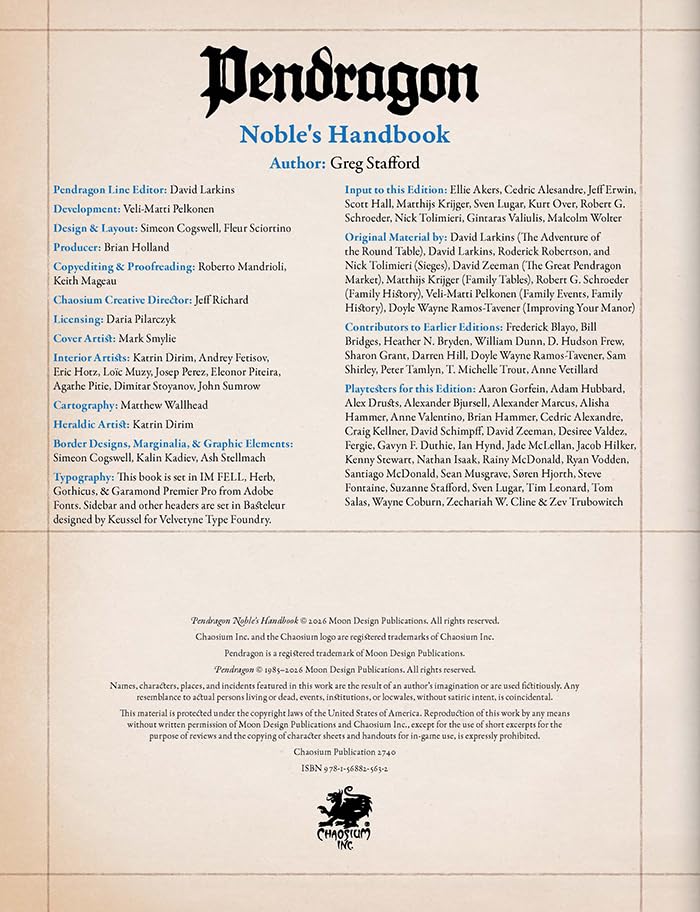 Chaosium Pendragon: Noble's Handbook RPG Supplement - Hardcover, English 6