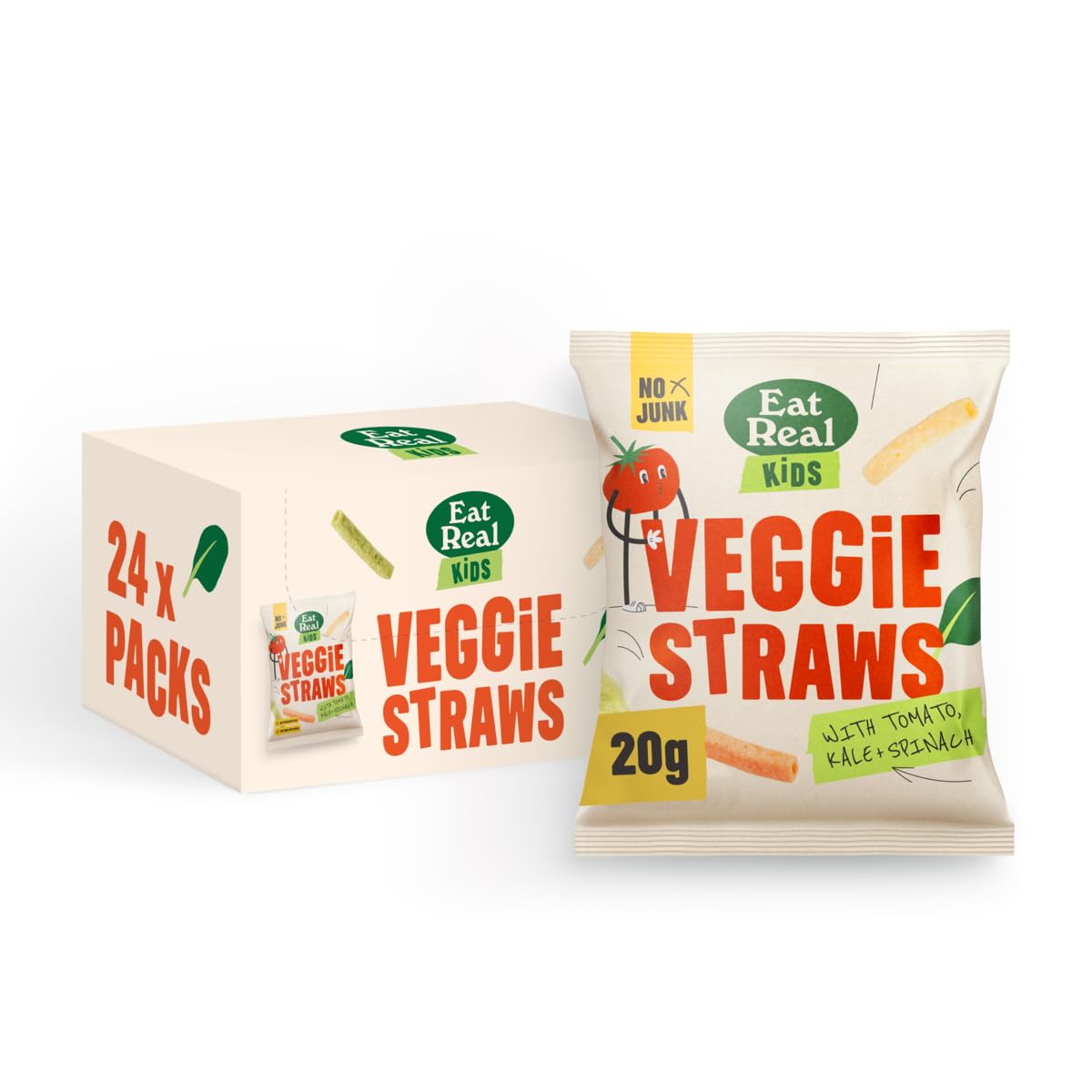 Eat Real Kids Veggie Straws Multibox, 24 x 20g, Tomato Spinach Kale, Gluten-Free Snack 1
