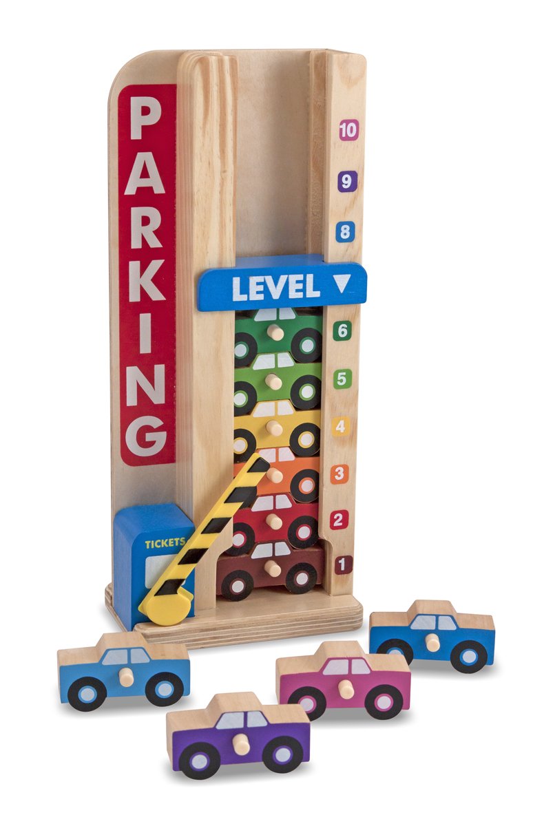 Melissa & Doug Stack & Count Parking Garage - Wooden Vehicle Stacker Toy for Ages 3+