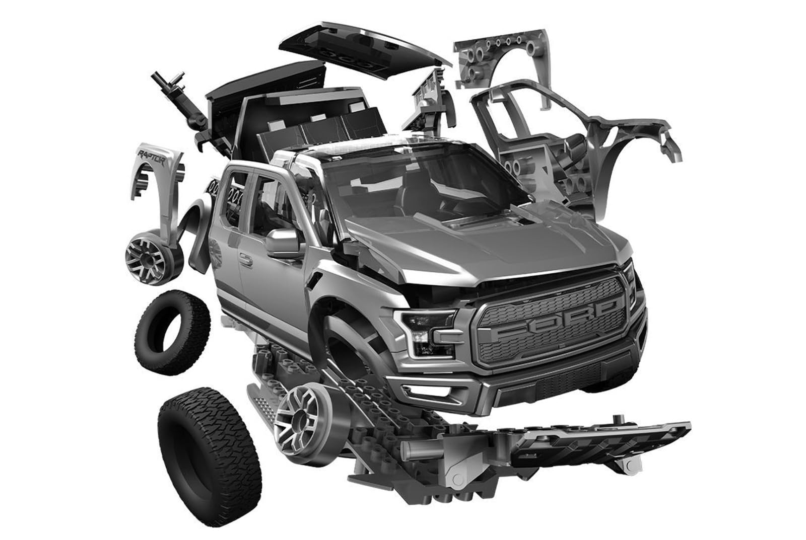 Airfix QUICKBUILD Ford F-150 Raptor Grey Model Car Kit - Snap-Together Building Set for Kids & Adults 5
