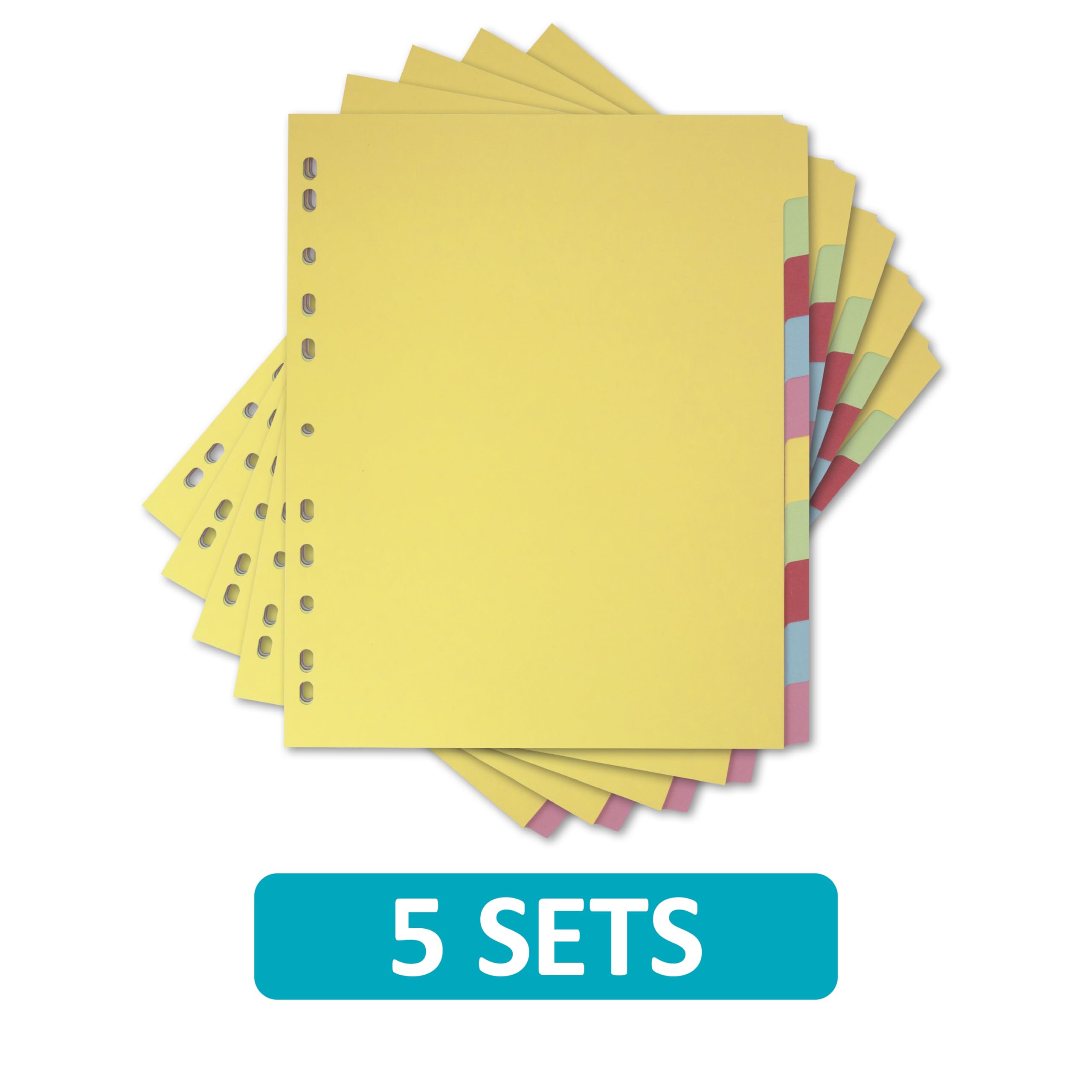 Elba A4+ 10 Part Card Dividers, Assorted Color, 5 Packs of 10 | Durable Cardboard Filing System