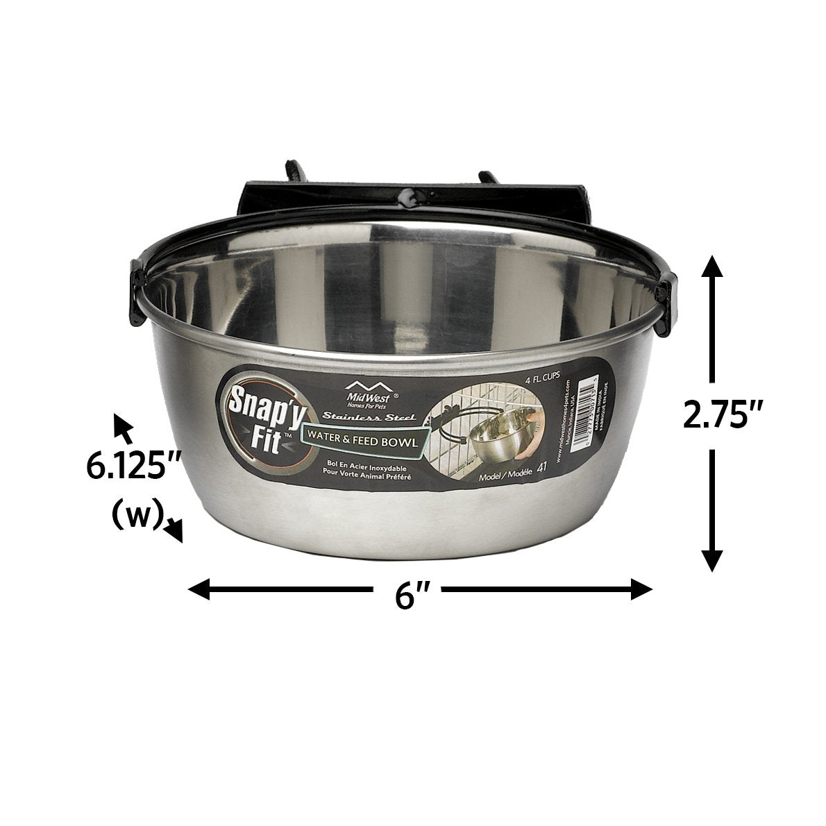 MidWest Homes for Pets Snap'y Fit Stainless Steel Food Bowl | 1 qt Capacity | Rust Resistant