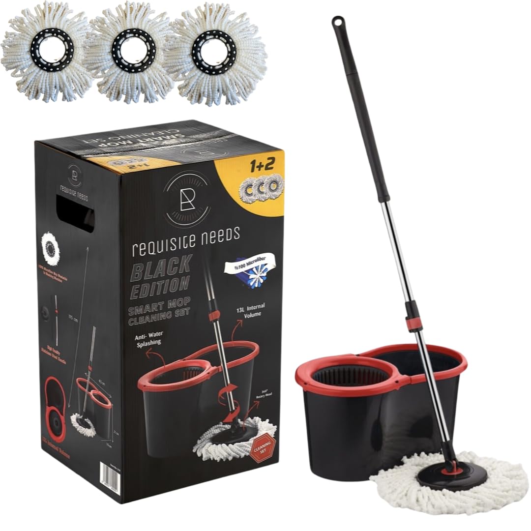 REQUISITE NEEDS Smart Spin Mop and Bucket Set - Black Edition | 360° Spin | 130cm Adjustable Handle 9