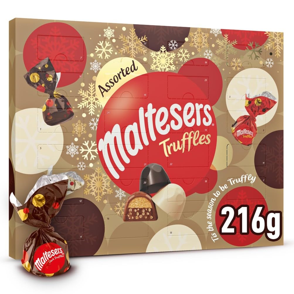Maltesers Truffles Assorted Chocolate Advent Calendar - 24 Doors with Milk, White & Dark Chocolate