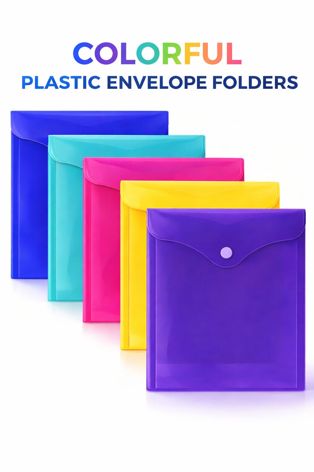 1ABOVE A5 Popper Wallets - Pack of 5 Assorted Colour Plastic Document Folders