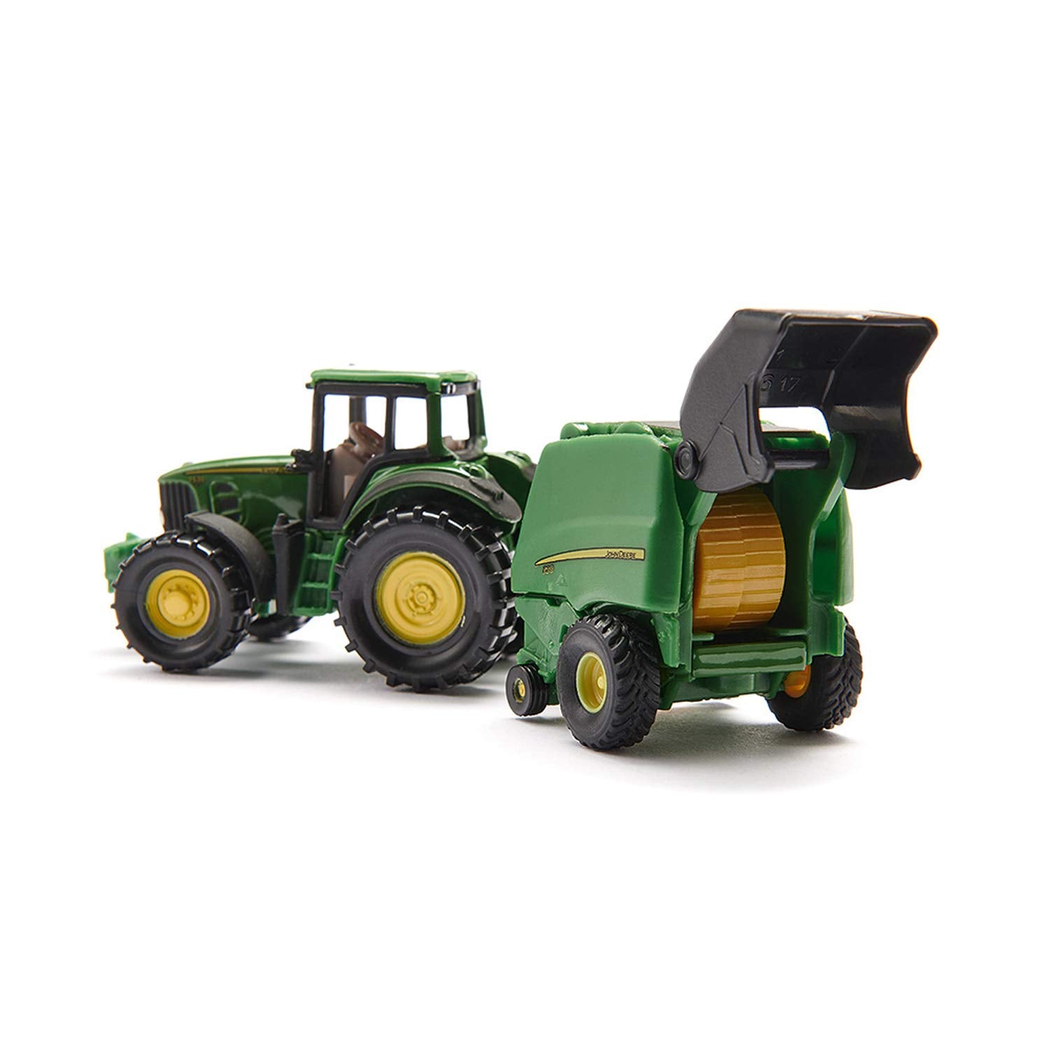 SIKU John Deere Tractor with Round Baler and 2 Bales 1:72 Scale | Metal/Plastic | Green