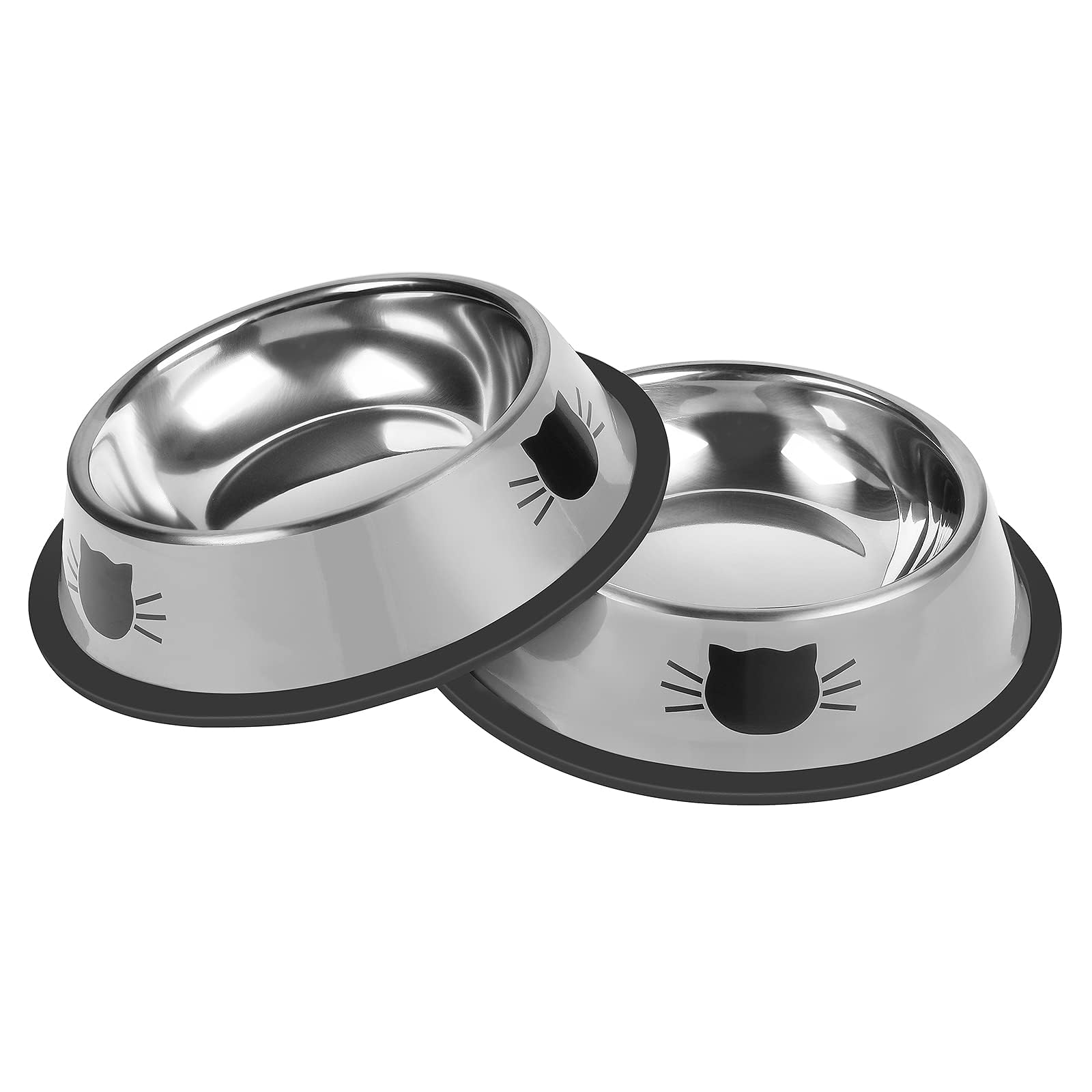 Serentive Stainless Steel Cat Food Bowls - Set of 2, 7 oz Capacity, Non-Slip Rubber Base