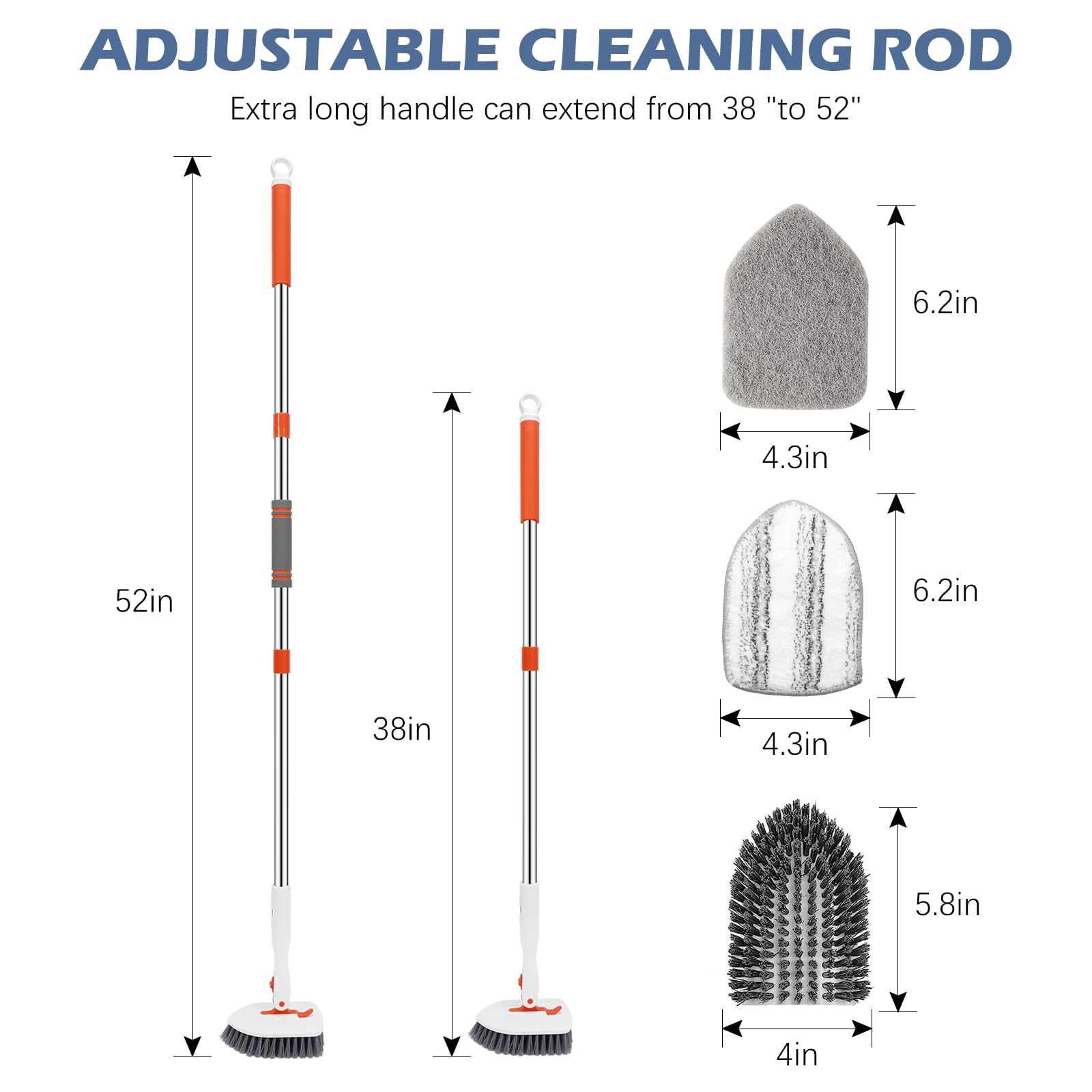 SetSail 3-in-1 Bathroom Cleaning Brush - Adjustable Long Handle, Multi-Angle Head, Non-Slip Grip