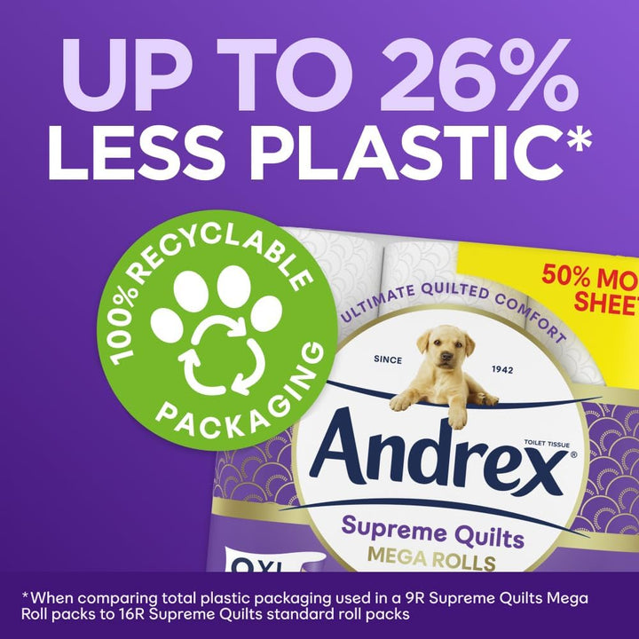 Andrex Supreme Quilts Mega Toilet Roll - 9 Rolls (13.5 Standard Rolls Equivalent)