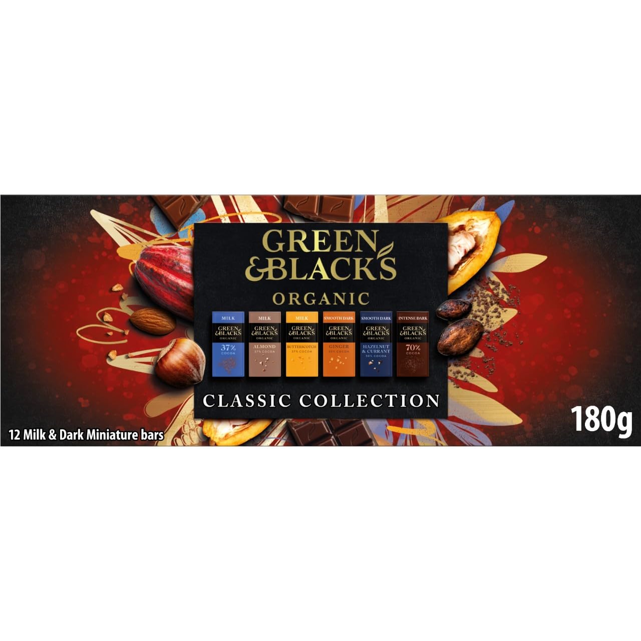 Green & Black's Organic Tasting Collection - Assorted Miniature Chocolate Bars Box of 12 1