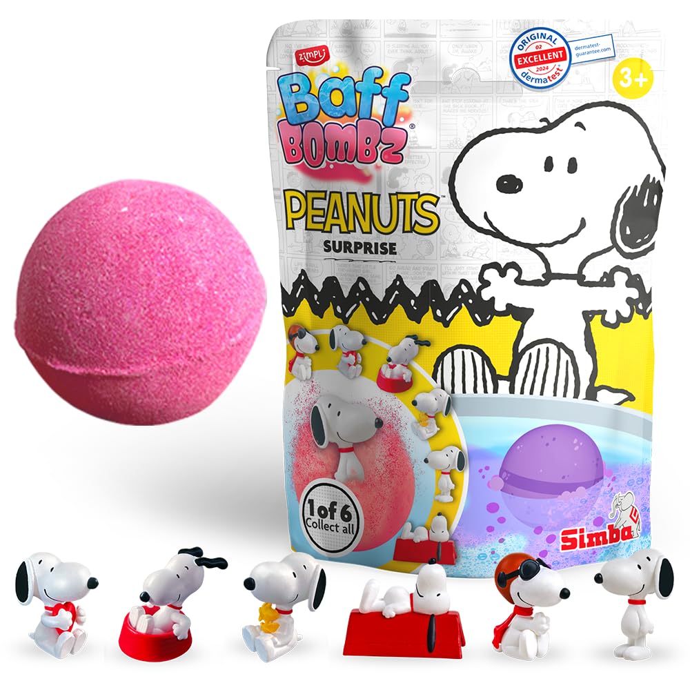 ZIMPLI Peanuts Surprise Bath Bomb - 100g Moisturizing Strawberry Scent | Collectible Toy Inside