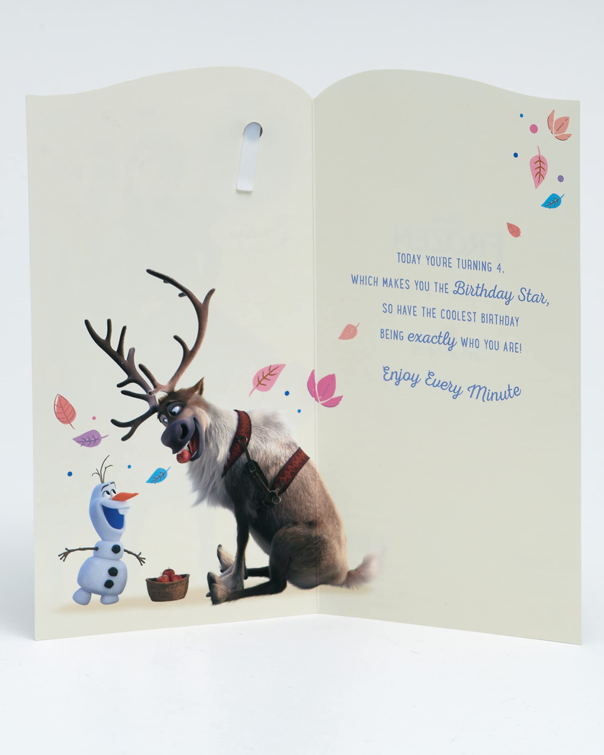 UK Greetings Disney Frozen 4th Birthday Card for Girls with Olaf Badge | 127 x 235 mm
