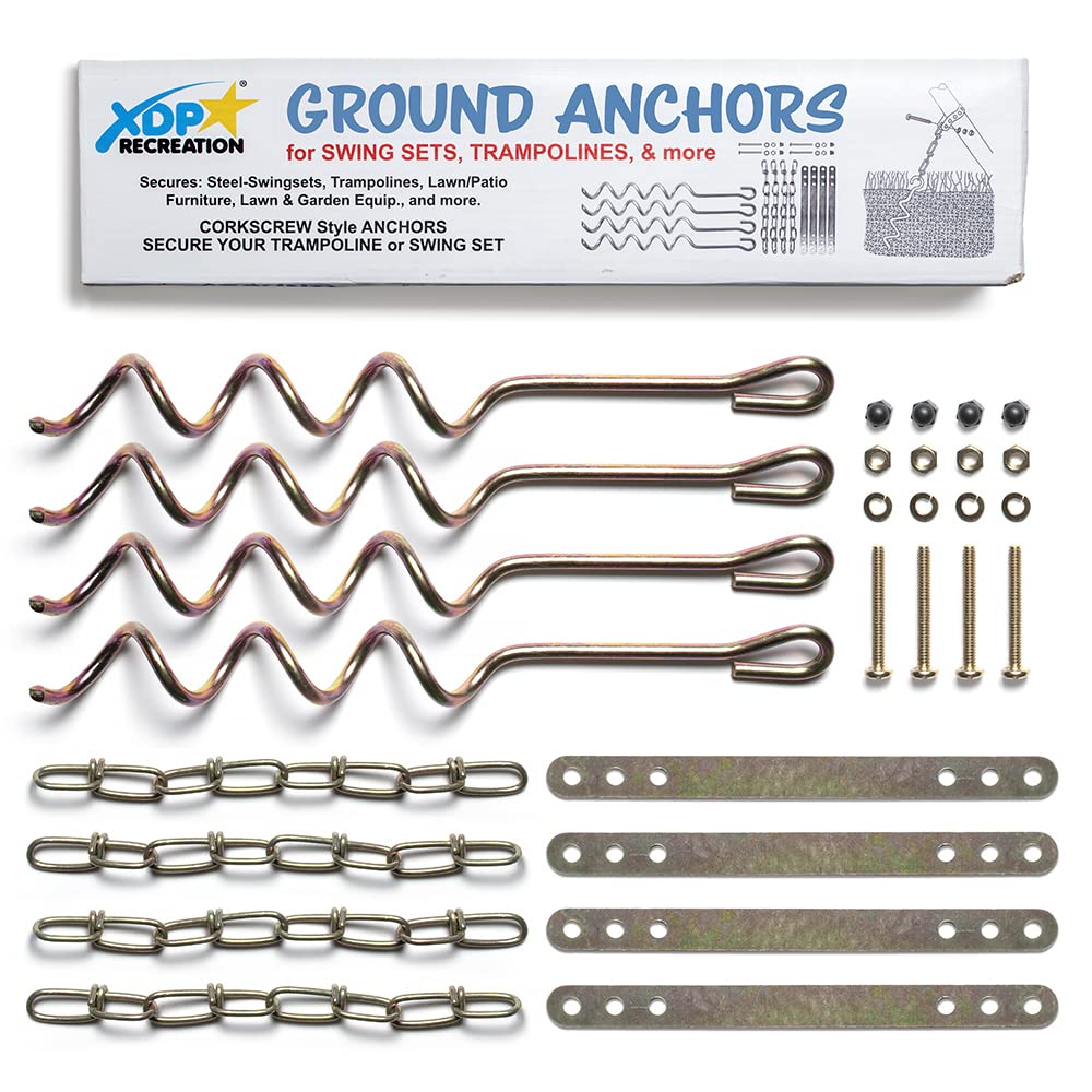 XDP Recreation 70113 Metal Ground Anchor Kit for Swing Sets, Trampolines, & Patio Furniture | 4 Pack