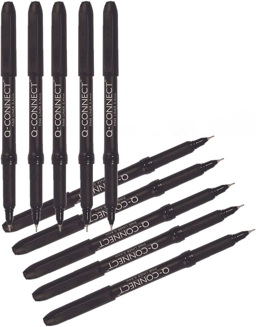 Q-Connect Fineliner Pen - 0.4mm Fine Tip, Black Ink | Pack of 10