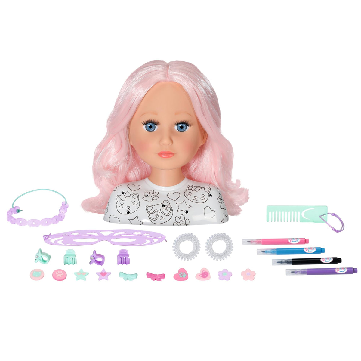 BABY born Styling Head Artist Hairdressing Head with Face Stencil, 20+ Accessories, Age 3+