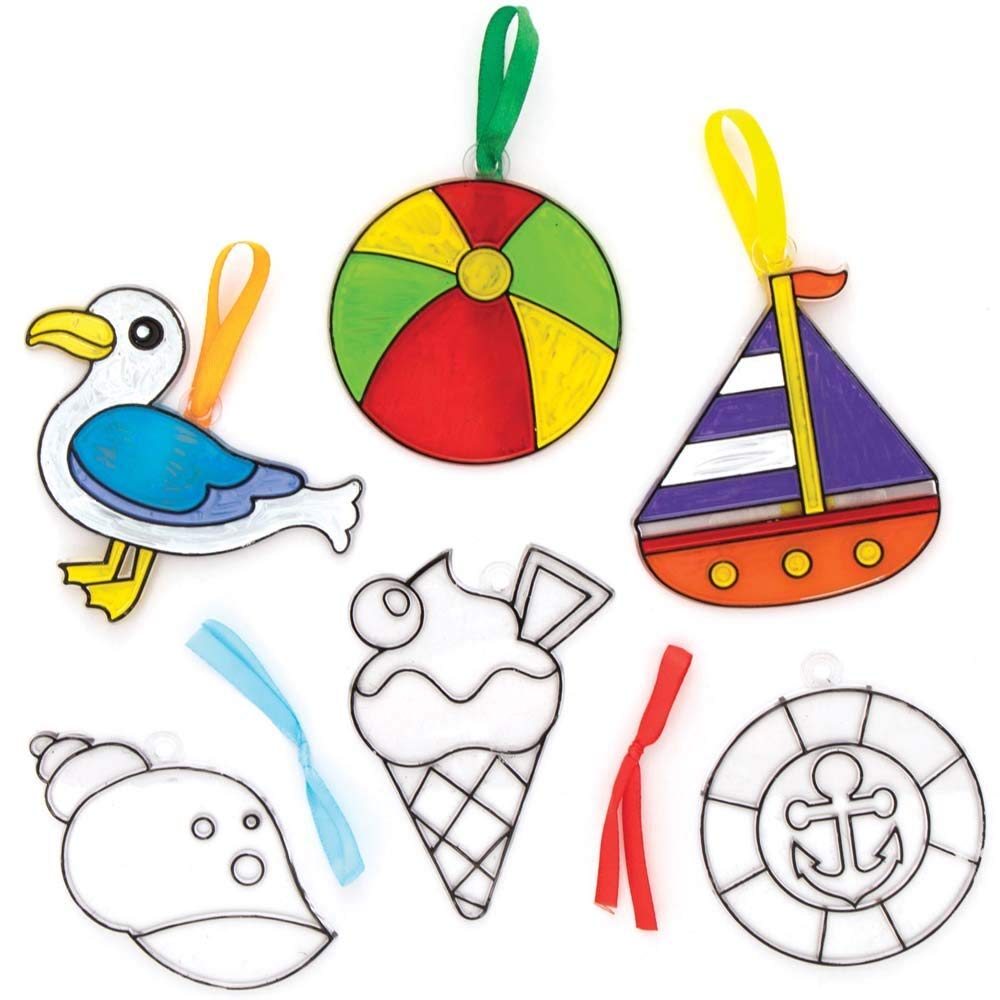 Baker Ross Seaside Suncatcher Craft Kit - Pack of 10 Acrylic Suncatchers, 7.5-10cm