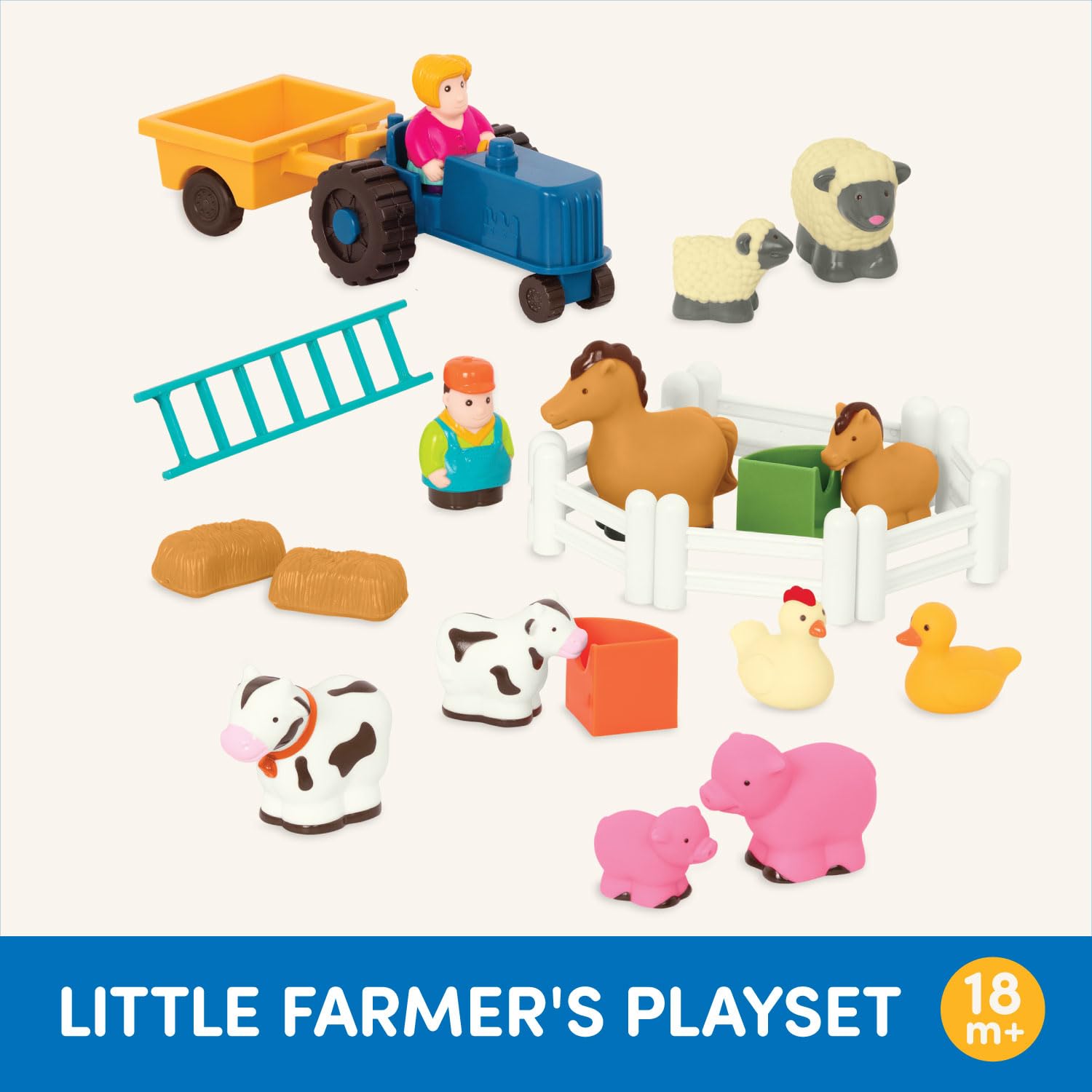 Battat Farm Animal Play Set - 25-Piece Farm Playset with Tractor, Animals & Fences