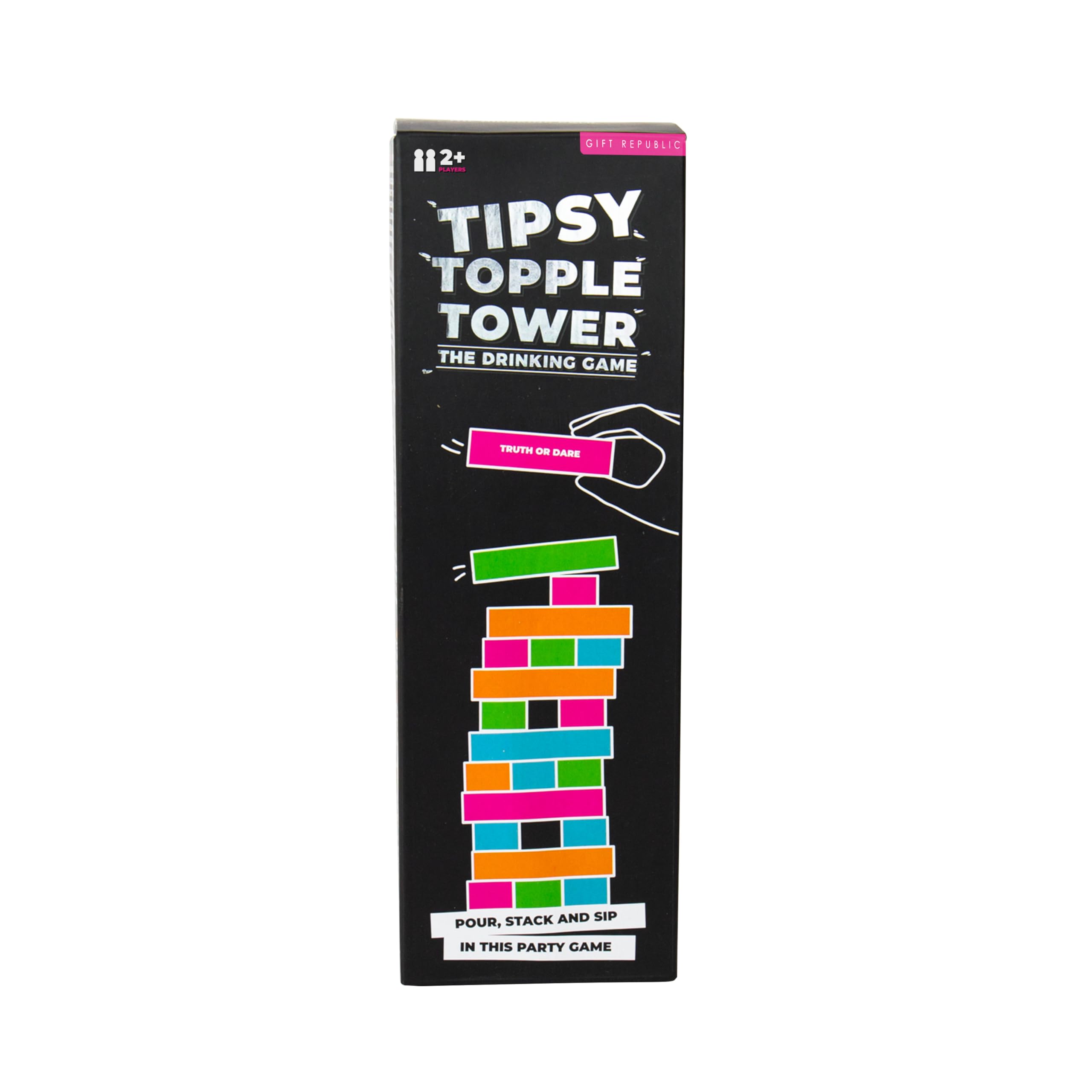 Gift Republic Tipsy Topple Tower Drinking Game - 48 Wooden Blocks | Adult Party Game 1