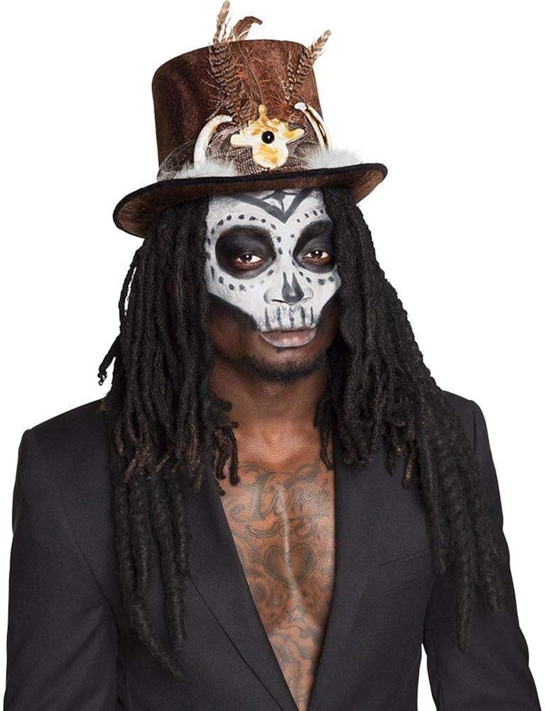 Boland Voodoo Buluku Top Hat with Black Rasta Curl Hair - Adult Fancy Dress Accessory 4