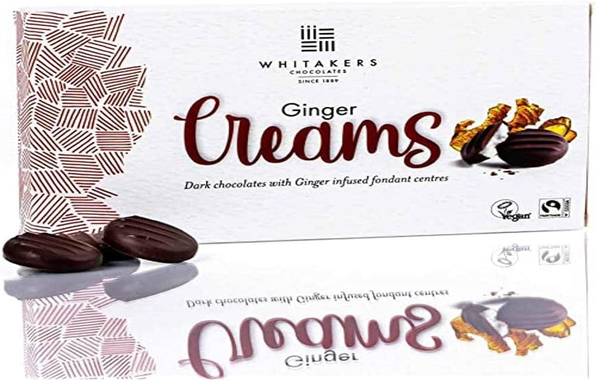 Whitakers Ginger Creams Fairtrade Dark Chocolate Vegan 150g