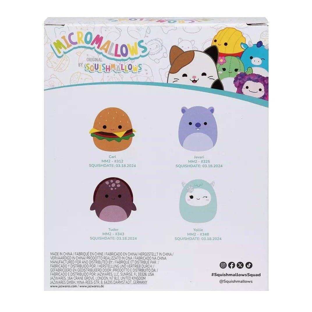 Micromallows SQMM0066 4-Pack Super Soft Mini Squishmallows 6.5cm Plush Figures