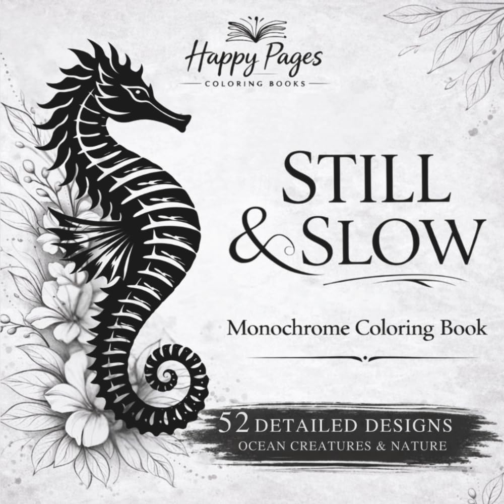 Happy Pages Still and Slow Monochrome Coloring Book for Adults - Ocean Creatures & Nature | Paperback