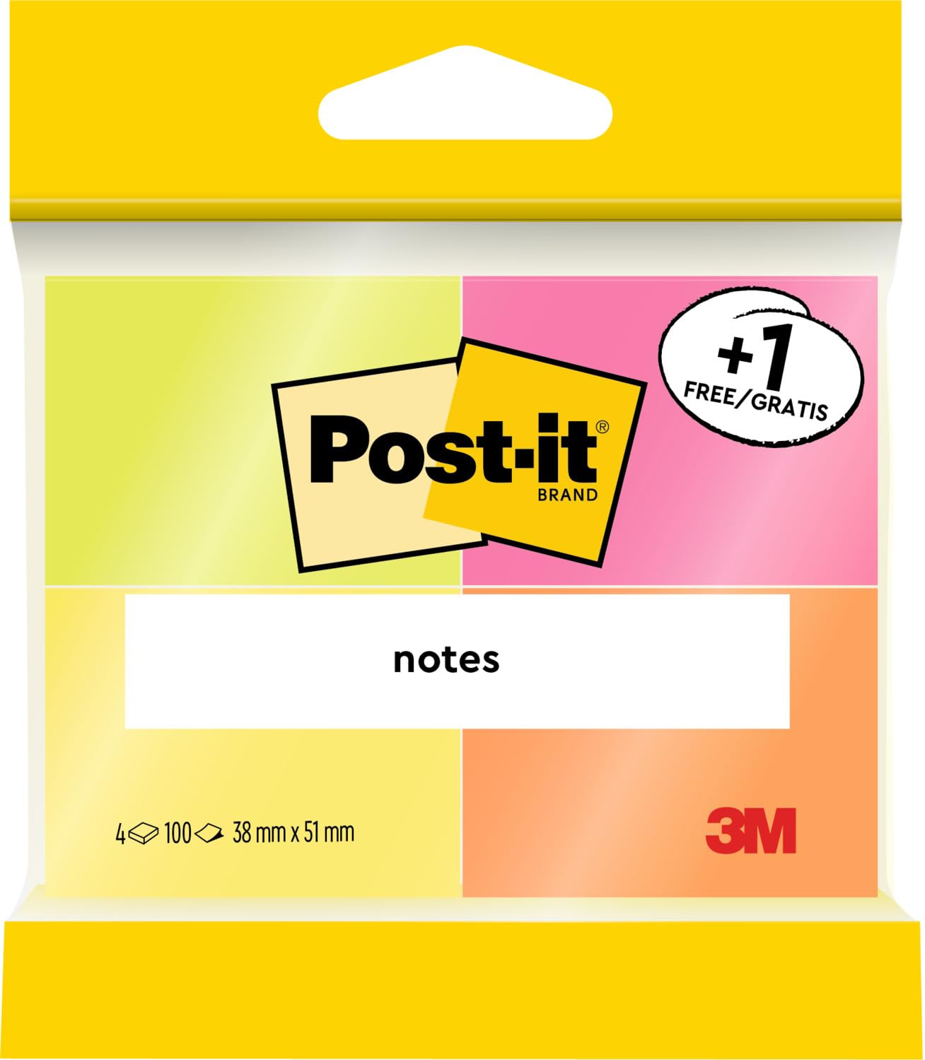 Post-it 6812P Self-Stick Notes - 51 x 38 mm | Neon Colour | Extra Eye-Catching