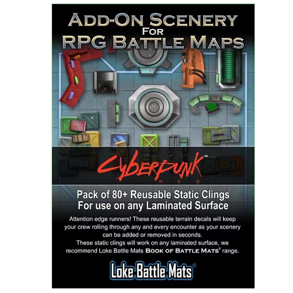 Loke BattleMats Cyberpunk RED Add On Scenery for RPG Maps | Reusable Static Clings | Multicolor