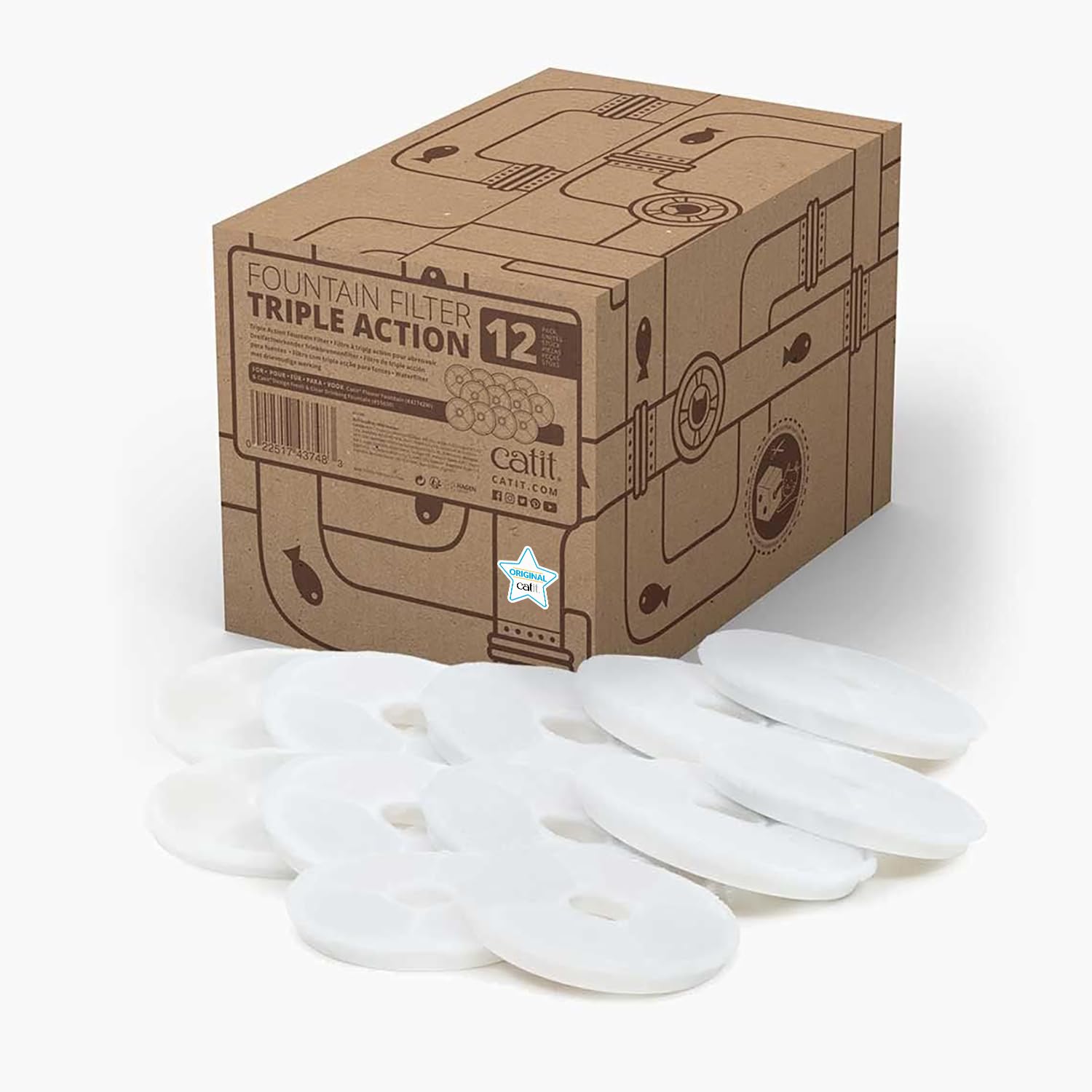Catit Genuine Fountain Filters - 12 Pack | Removes Calcium & Magnesium | Fits 3L Flower Fountain