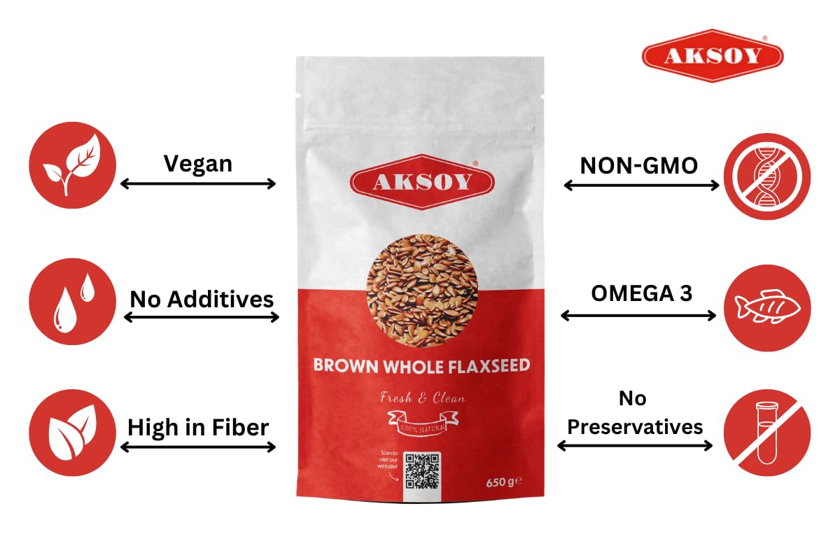 AKSOY Brown Whole Flaxseed (Linseed) - 650g | All Natural | Vegan & Vegetarian 2