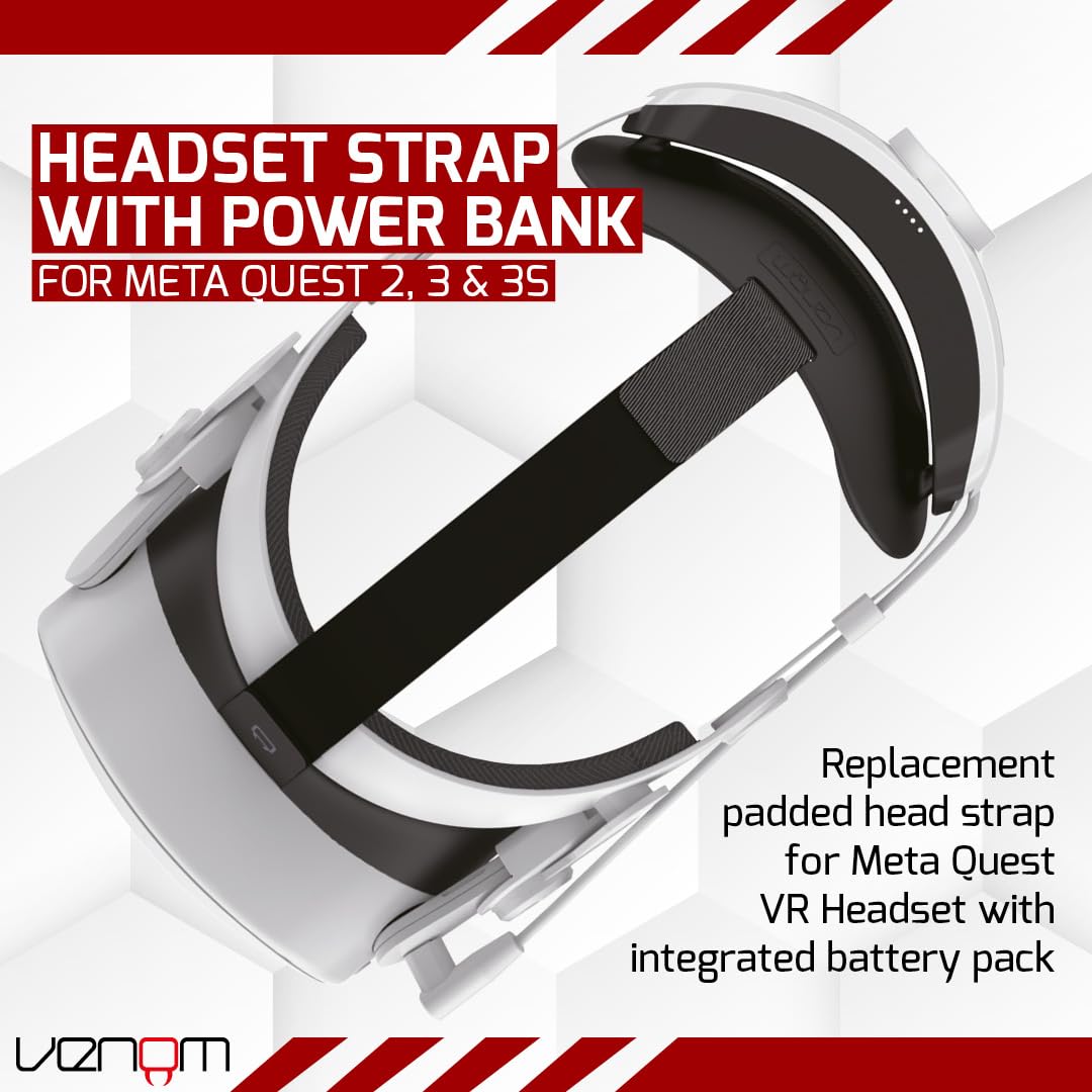 Venom Power Strap for Meta Quest - Padded Headstrap with 5000mAh Battery for Quest 3S, Quest 3 & Quest 2 5