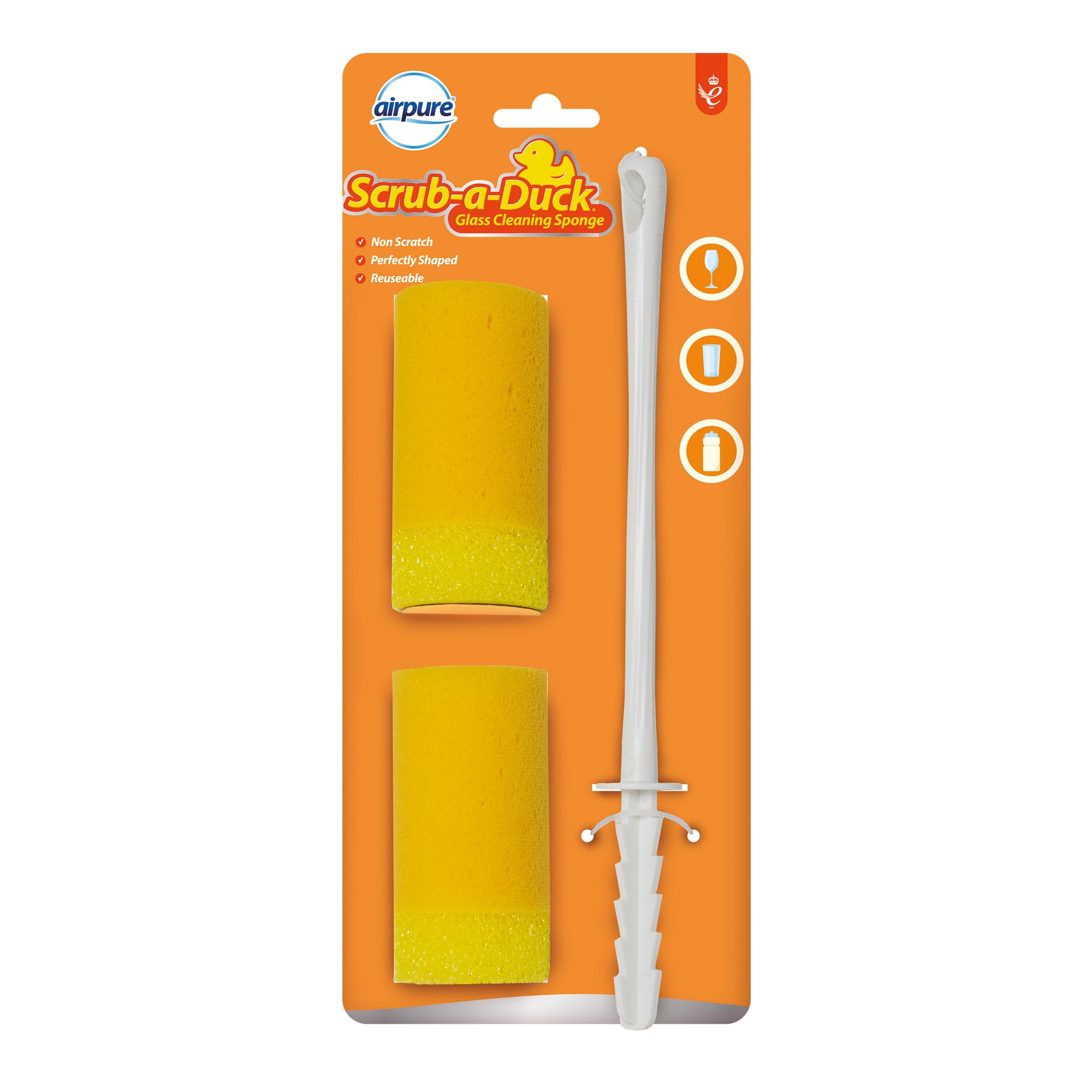 airpure Scrub-a-Duck Glass Cleaning Sponge - Non-Scratch Long Reach | Reusable PU Material