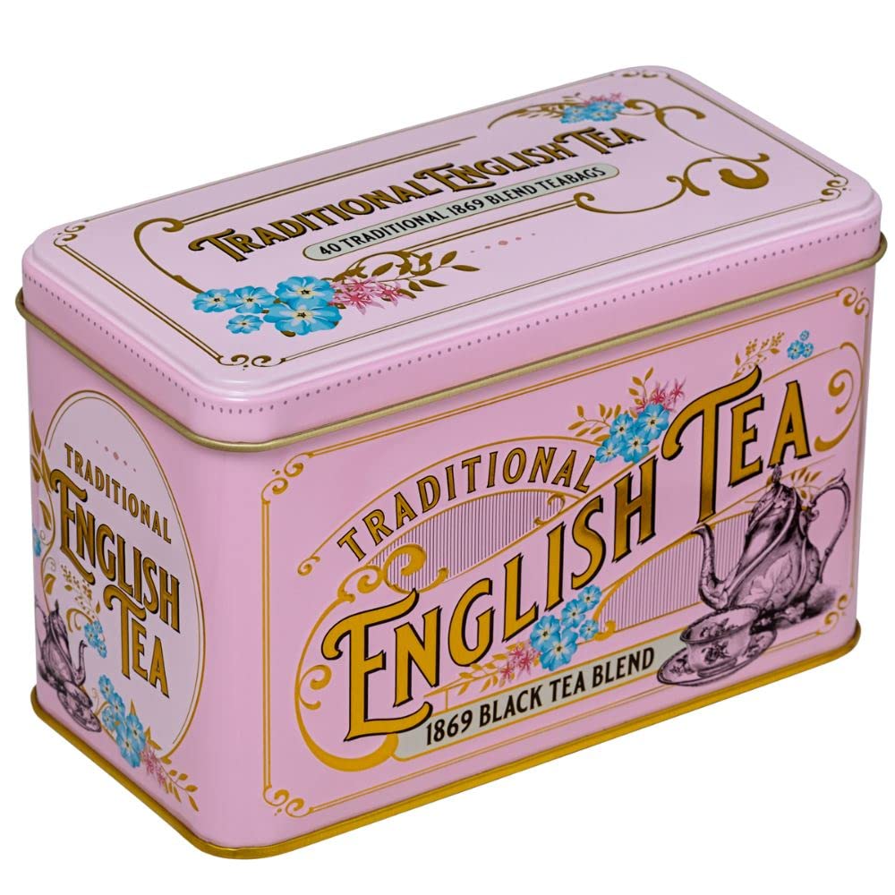New English Teas Vintage Victorian Pink Tea Tin with 40 English Breakfast Teabags | 220g