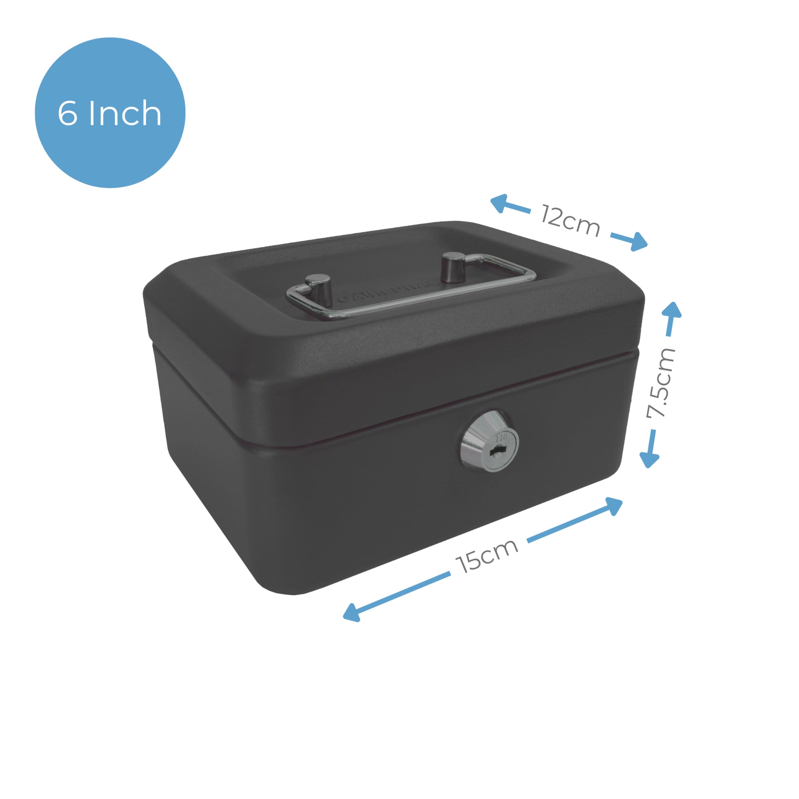 Cathedral Products Key Lockable Cash Box - 6 Inch - Black | Durable Steel | 6 Compartment Tray