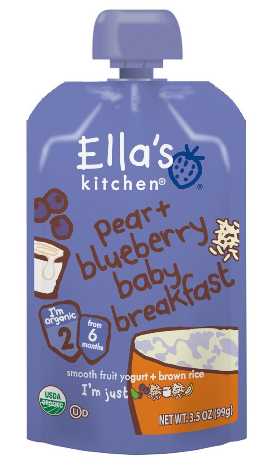 Ella's Kitchen Organic Baby Brekkie Blueberry and Pear Stage 1 (Pack of 6) 3