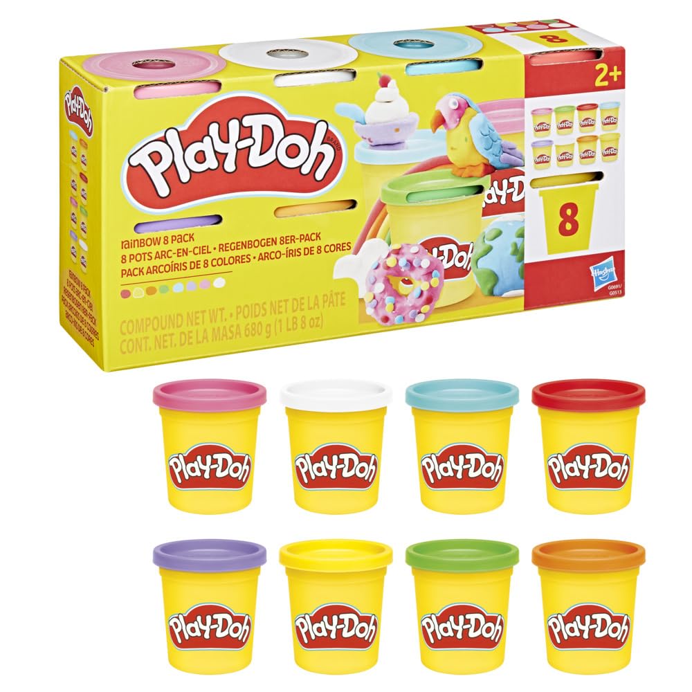 Play-Doh Rainbow Colours Modelling Compound Pack - 8 Cans, Non-Toxic, Ages 2+