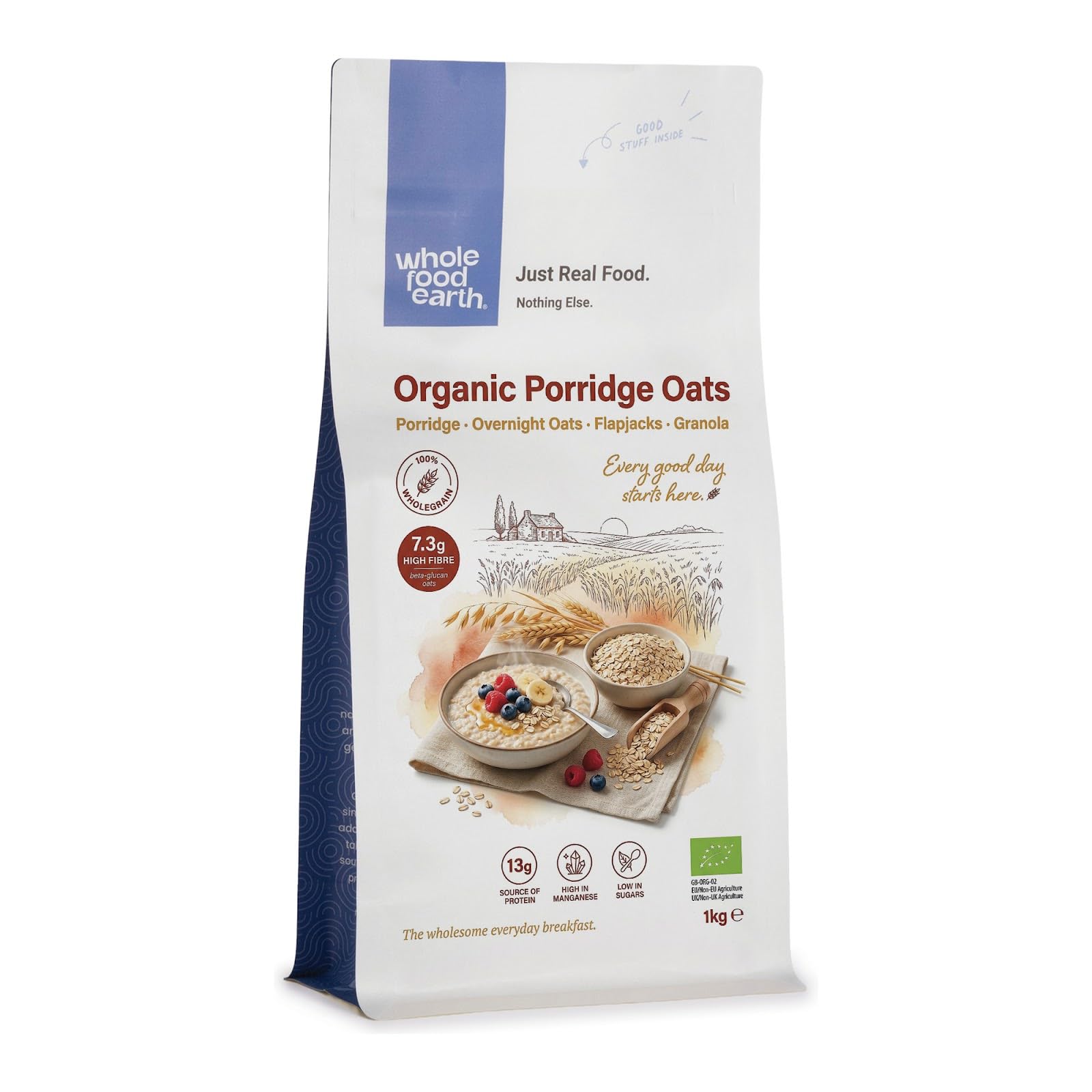 Wholefood Earth Organic Porridge Oats - 1 kg | High Fibre | Vegan 1